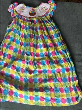 Girls' Multicolor Polka Dot Smocked Easter Dress
